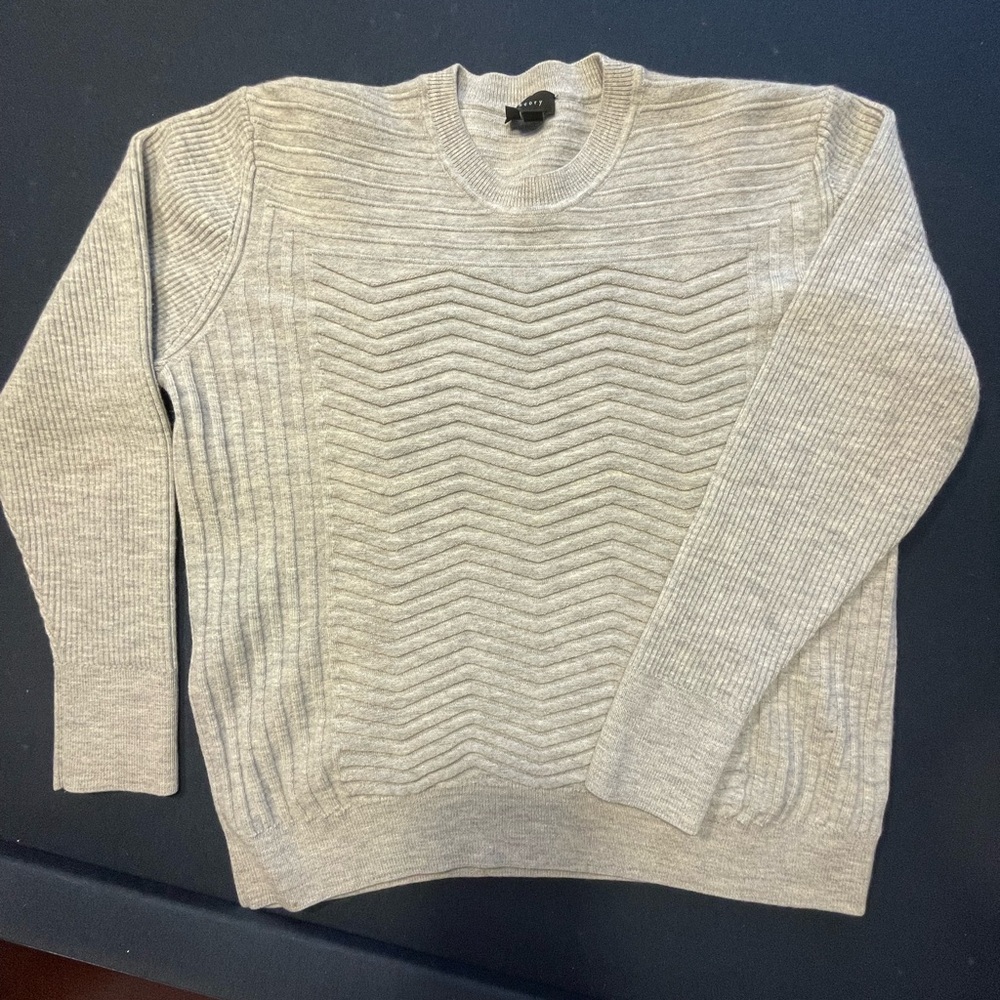 Theory Gray Crew Neck Sweater with Textured Knit
